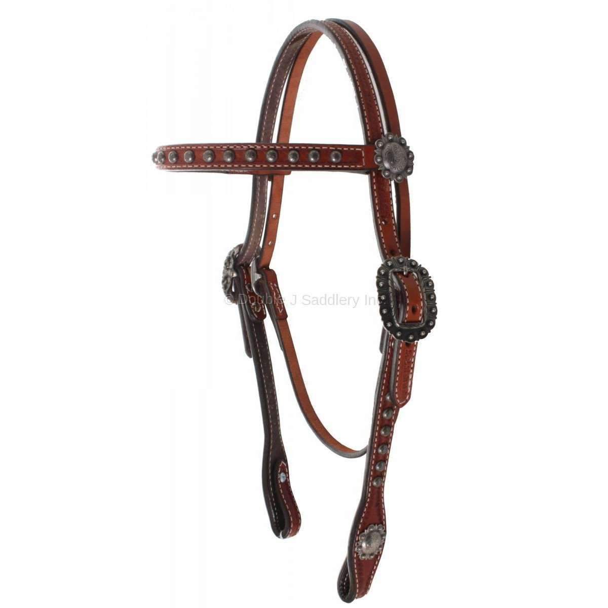 H1127 - Chesnut Leather Studded Headstall - Double J Saddlery