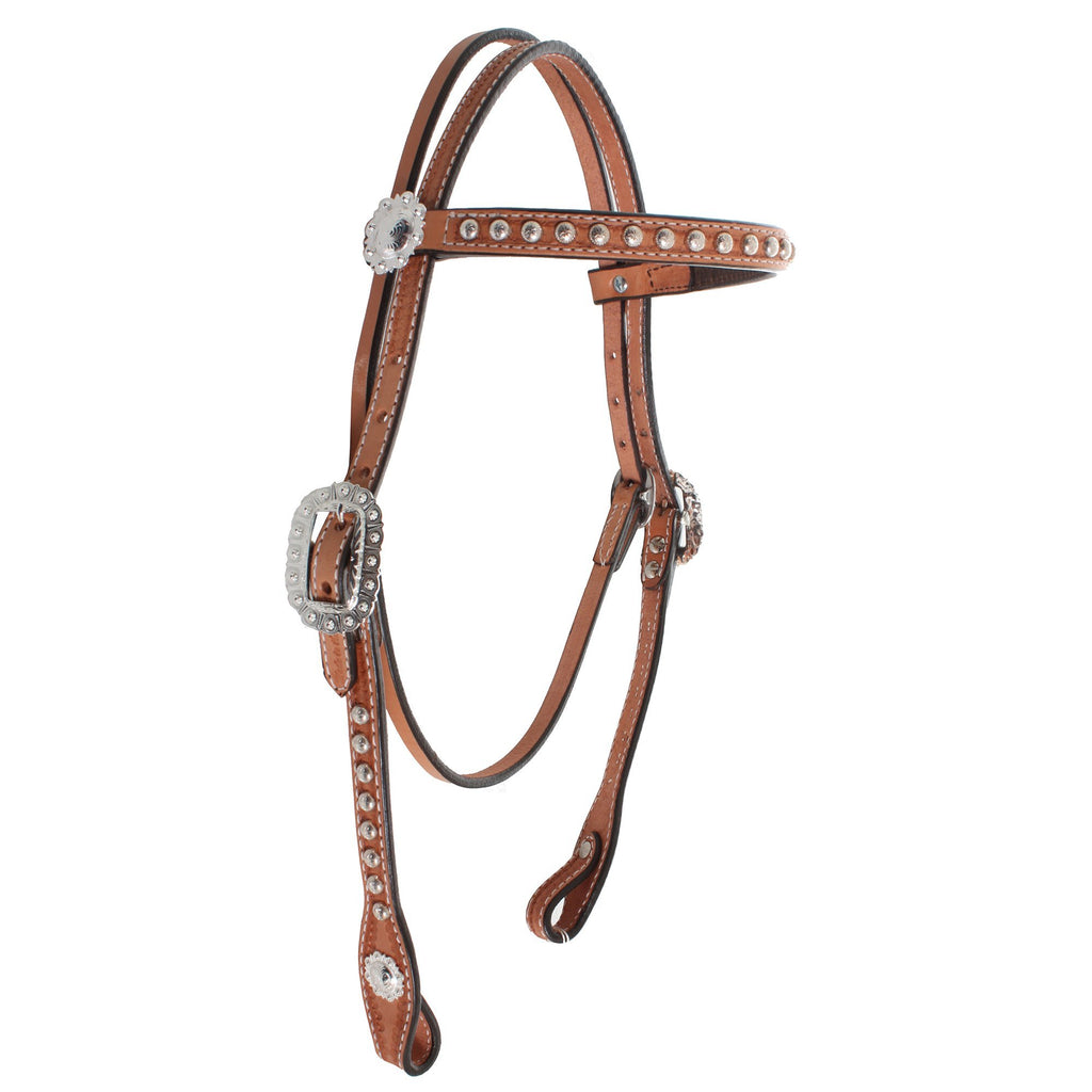 H1129 - Natural Leather Studded Headstall - Double J Saddlery