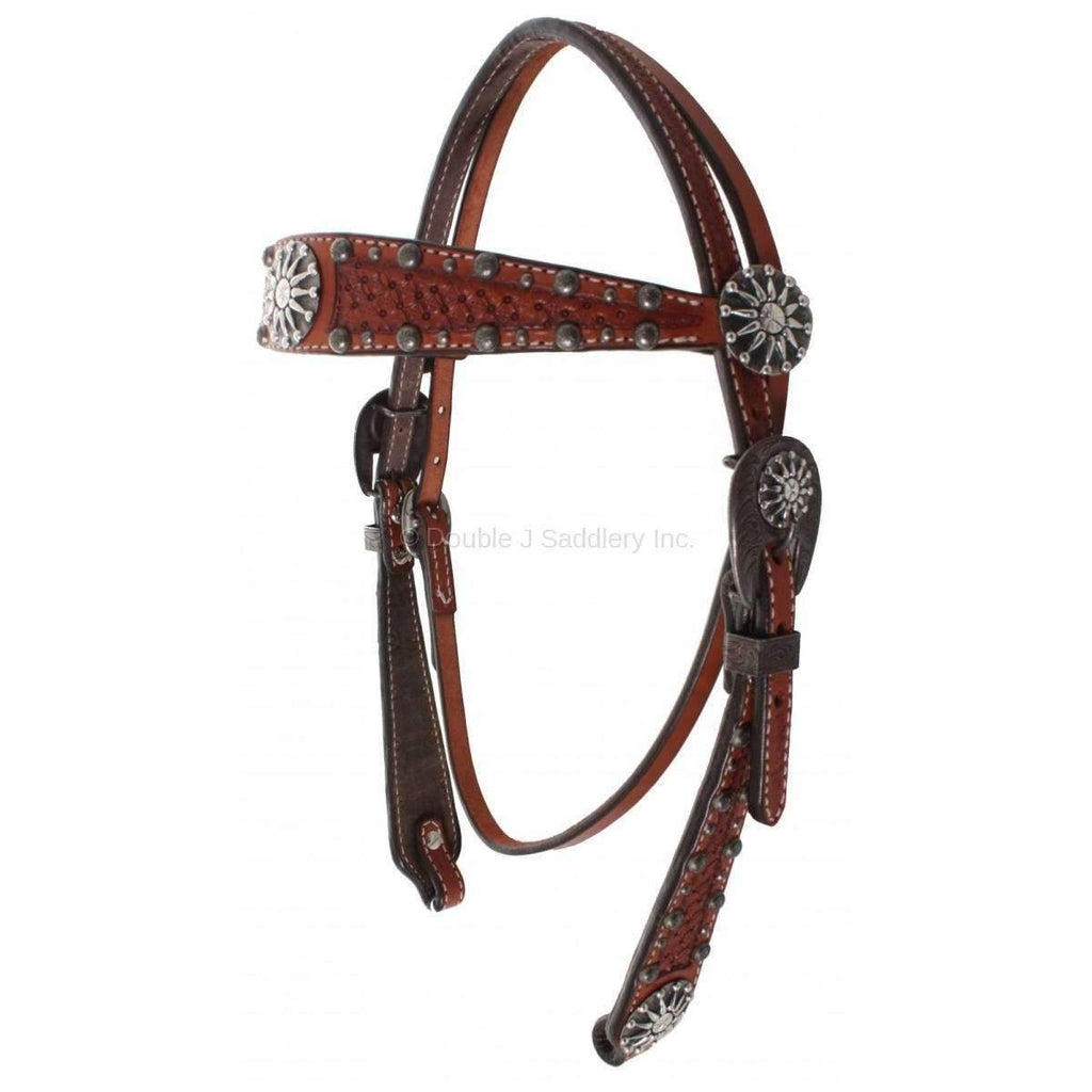 H1130 - Chestnut Leather Tooled Headstall - Double J Saddlery