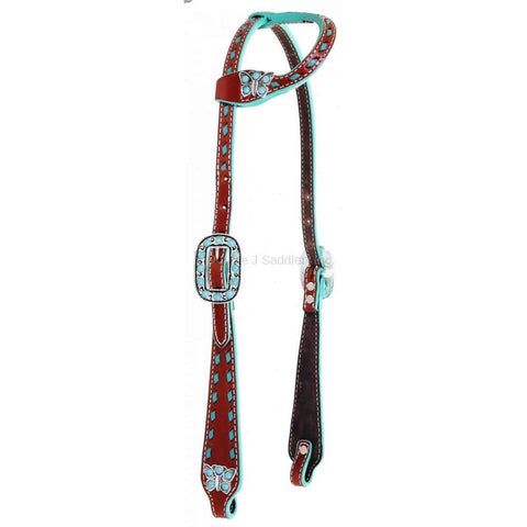 H1142 - Chestnut Rough Out Buck Stitched Single Ear Headstall - Double J Saddlery