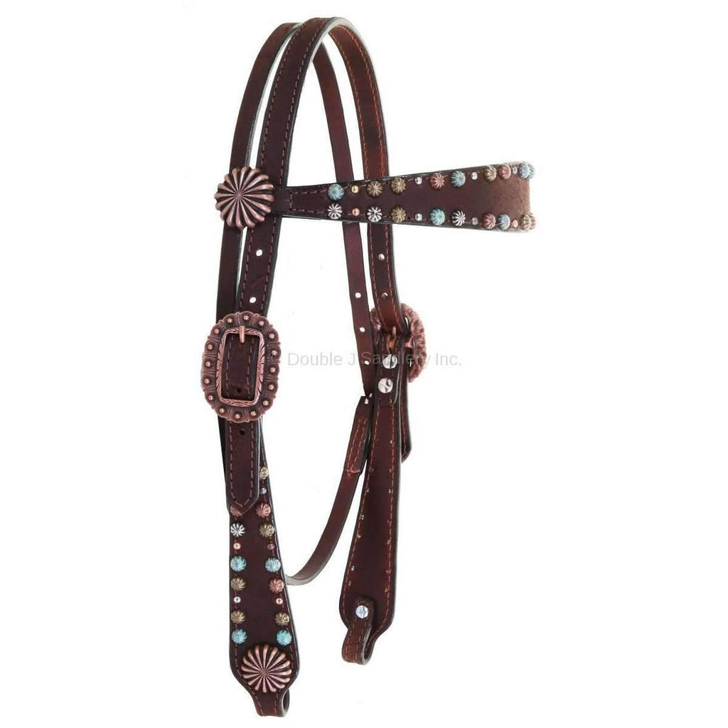 H1143 - Brown Rough Out Studded Headstall - Double J Saddlery