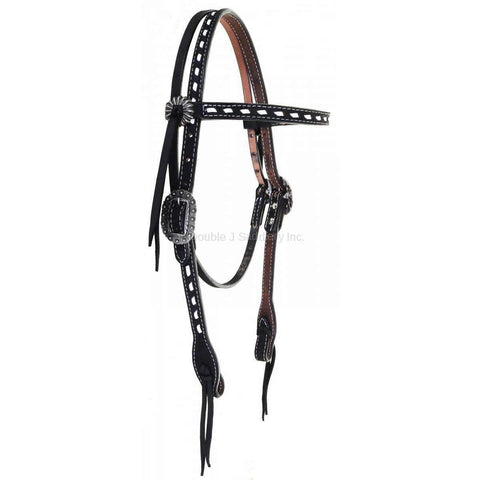 H1152 - Black Rough Out Buck Stitched Headstall - Double J Saddlery