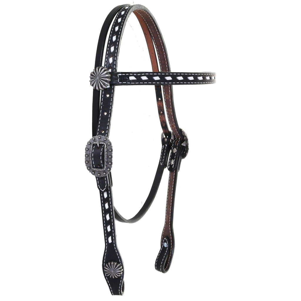 H1152A - Black Grain Out Buck Stitched Headstall - Double J Saddlery