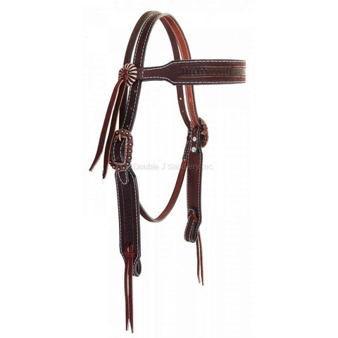 H1153 - Brown Rough Out Tooled Headstall - Double J Saddlery