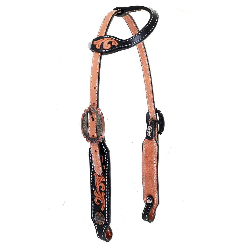 H1165 - Natural Floral Tooled Single Ear Headstall - Double J Saddlery