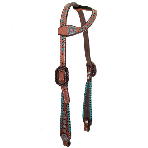 H1170 - Chestnut Rough Out Whip Stitched Single Ear Headstall - Double J Saddlery