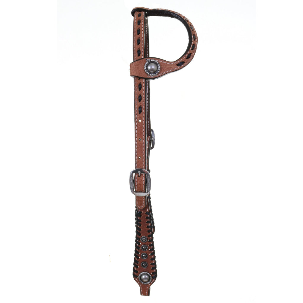 H1173 - Natural Rough Out Whip Stitched Single Ear Headstall - Double J Saddlery