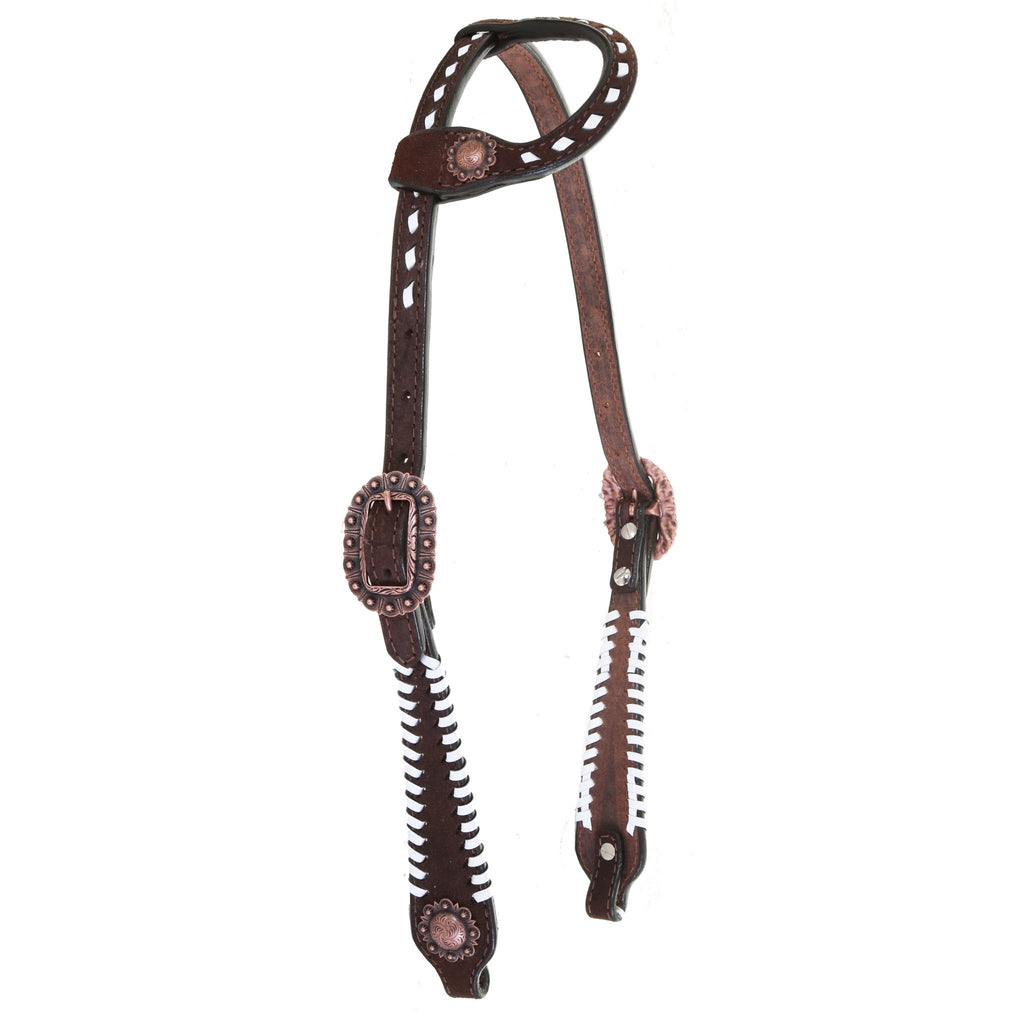 H1174 - Brown Rough Out Whip Stitch Single Ear Headstall - Double J Saddlery
