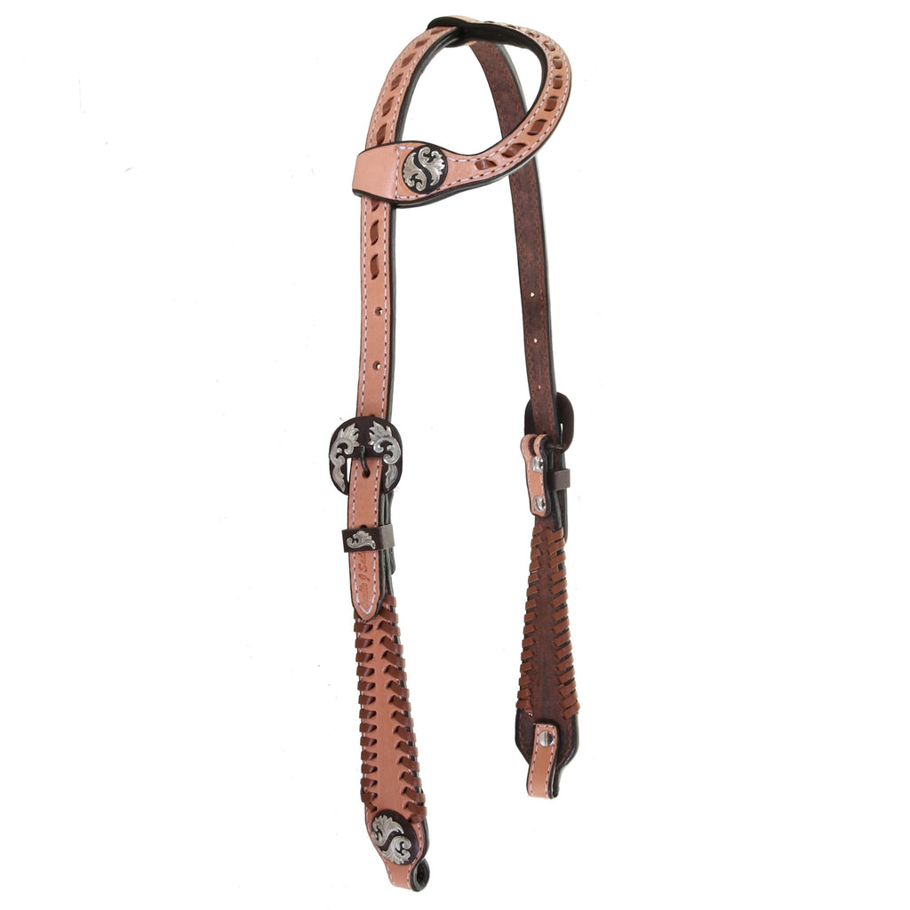 H1175 - Natural Leather Whip Stitch Single Ear Headstall - Double J Saddlery