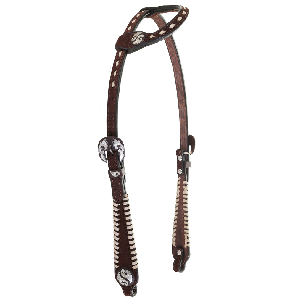 H1176 - Brown Rough Out Whip Stitch Single Ear Headstall - Double J Saddlery