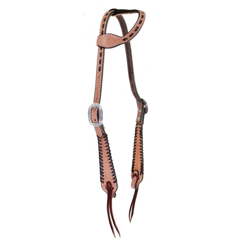 H1177 - Natural Rough Out Whip Stitched Single Ear Headstall - Double J Saddlery