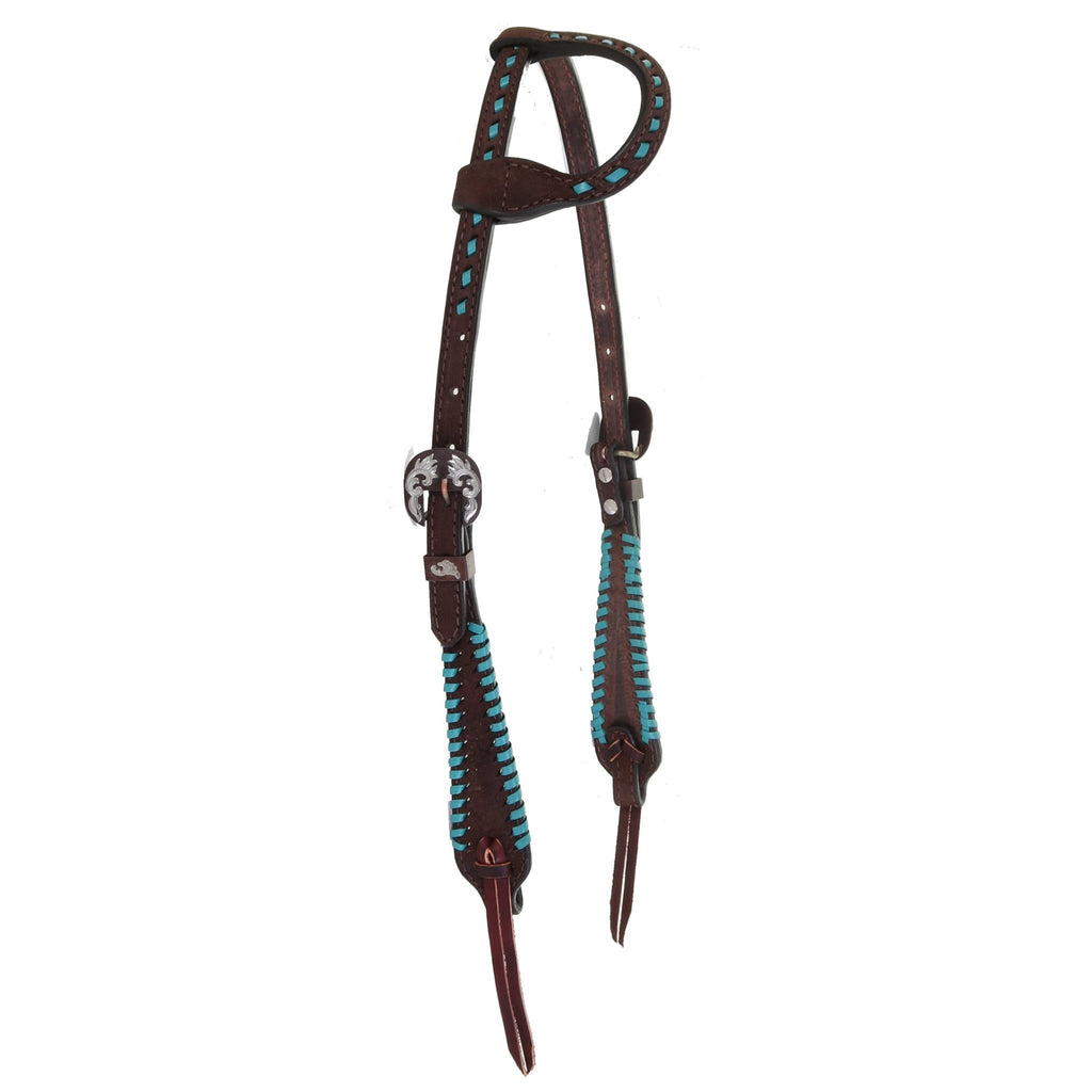 H1178 - Brown Rough Out Whip Stitched Single Ear Headstall - Double J Saddlery