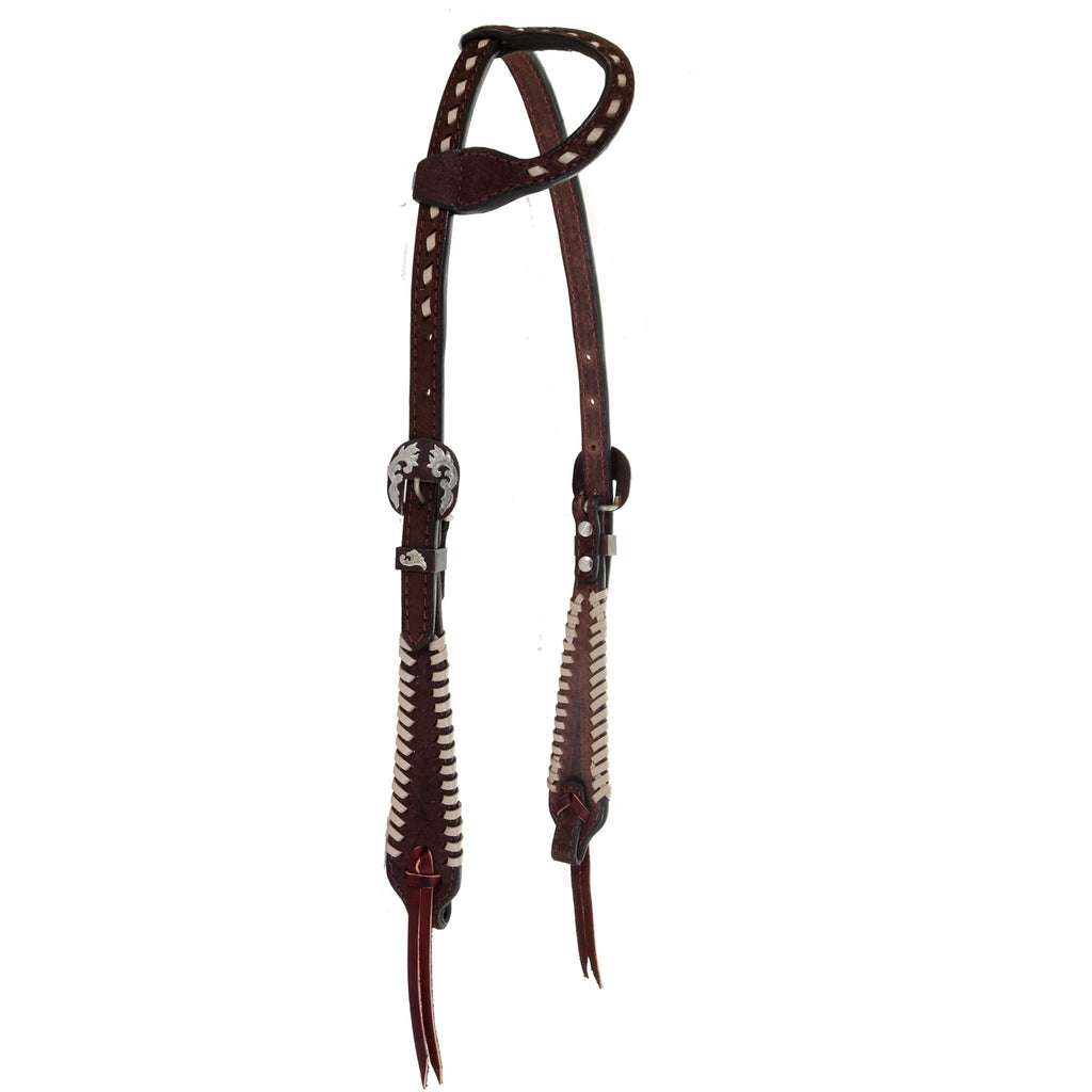 H1179 - Brown Rough Out Whip Stitched Single Ear Headstall - Double J Saddlery