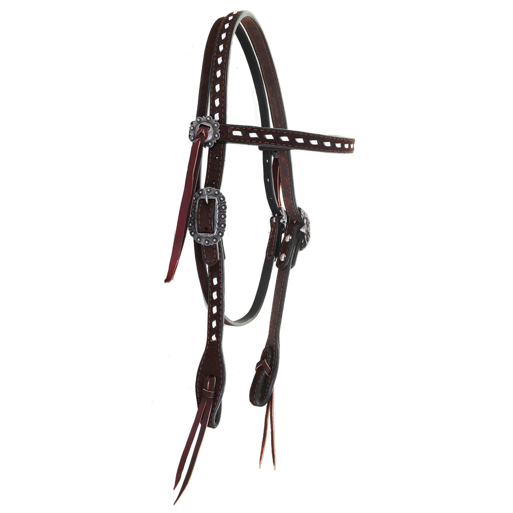H1180 - Brown Rough Out Buck Stitched Headstall - Double J Saddlery