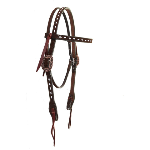 H1180B - Brown Rough Out Buck Stitched Headstall - Double J Saddlery