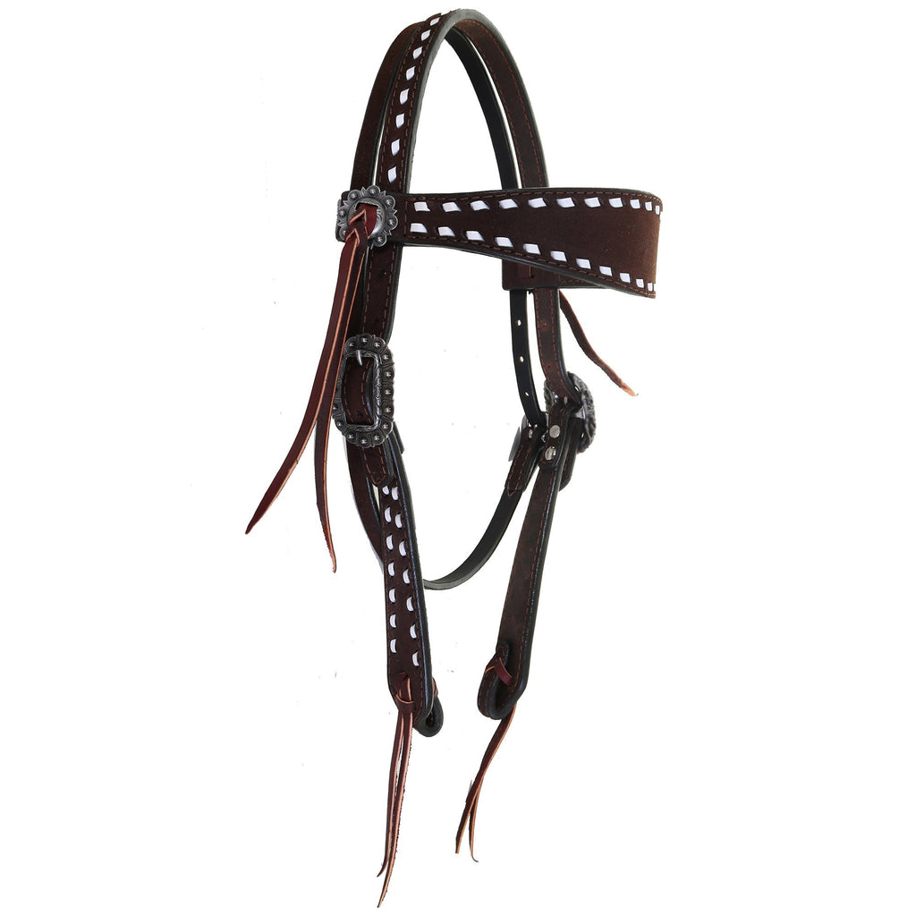 H1181 - Brown Rough Out Buck Stitched Headstall - Double J Saddlery