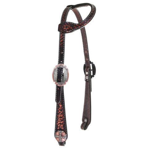 H1184 - Brown Vintage Tooled Single Ear Headstall - Double J Saddlery
