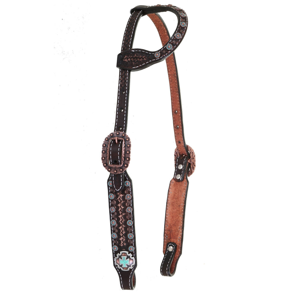 H1188 - Brown Vintage Tooled Single Ear Headstall - Double J Saddlery