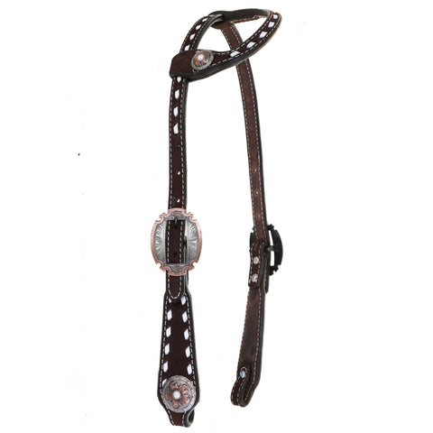 H1190 - Brown Rough Out Buck Stitched Single Ear Headstall - Double J Saddlery