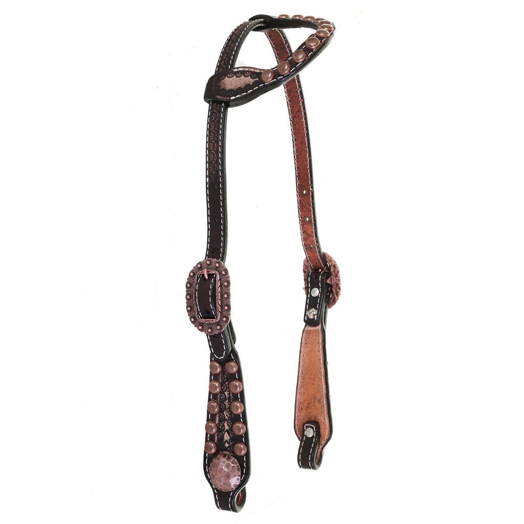 H1192 - Brown Vintage Tooled Single Ear Headstall - Double J Saddlery