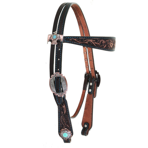 H1193 - Brown Vintage Tooled Headstall - Double J Saddlery