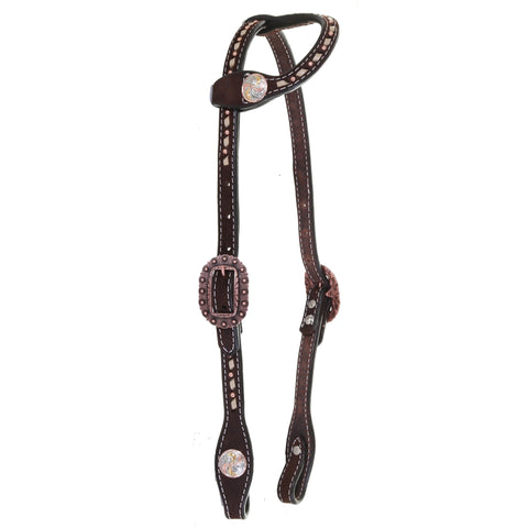 H1195 - Brown Rough Out Buck Stitched Single Ear Headstall - Double J Saddlery