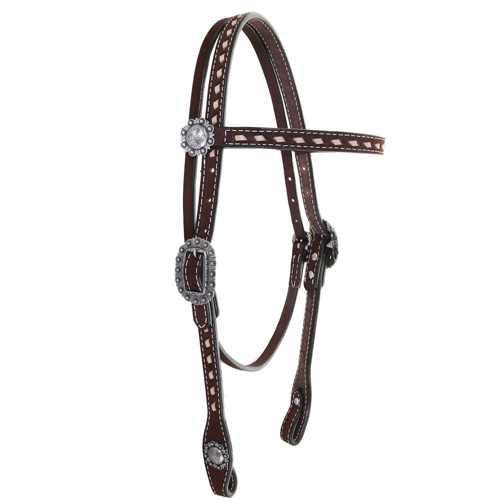 H1196 - Brown Rough Out Buck Stitched Headstall - Double J Saddlery