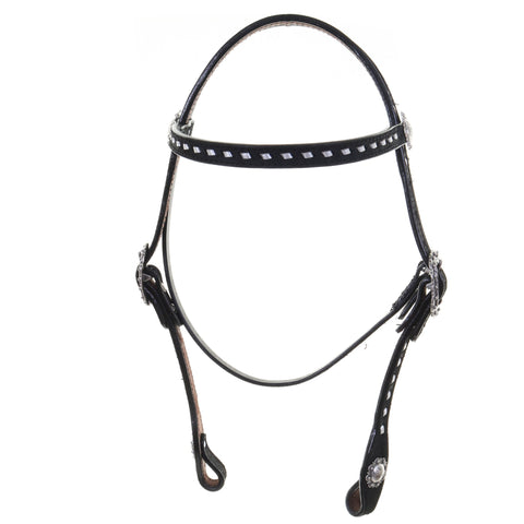 H1196A - Black Rough Out Buck Stitched headstall - Double J Saddlery