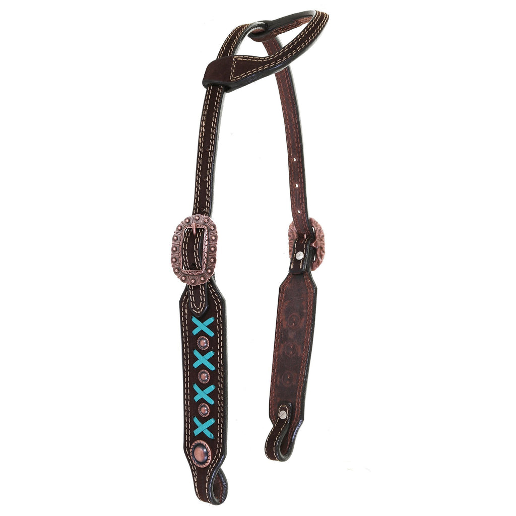 H1198A - Brown Rough Out X Design Single Ear Headstall - Double J Saddlery