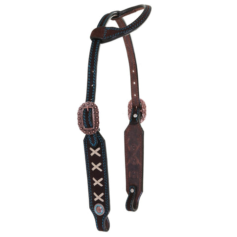 H1199 - Brown Rough Out X Design Single Ear Headstall - Double J Saddlery