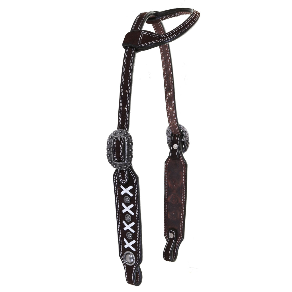 H1200A - Brown Rough Out X Design Single Ear Headstall - Double J Saddlery