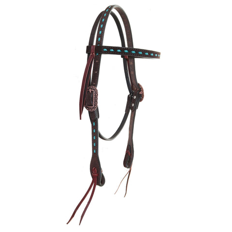 H1218 - Brown Rough Out Buck Stitched Headstall - Double J Saddlery