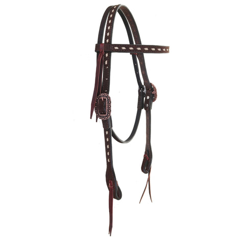 H1218A - Brown Rough Out Buck Stitched Headstall - Double J Saddlery