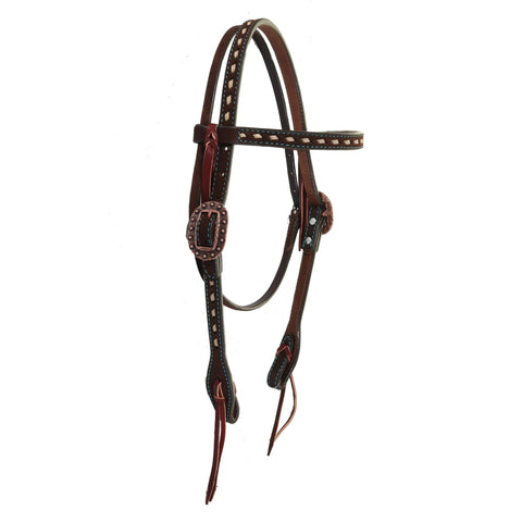 H1218ATQ - Brown Rough Out Buck Stitched Headstall - Double J Saddlery