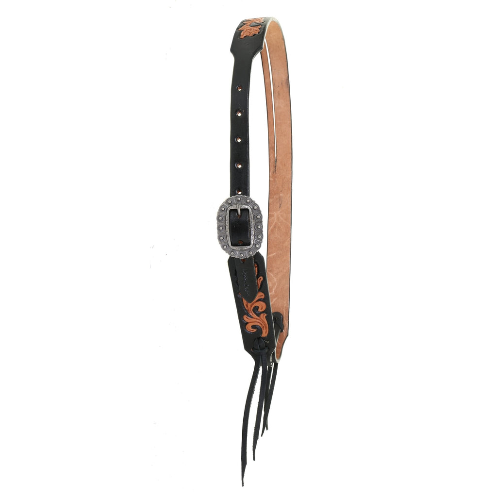 H1220C - Black Floral Split Ear Headstall - Double J Saddlery