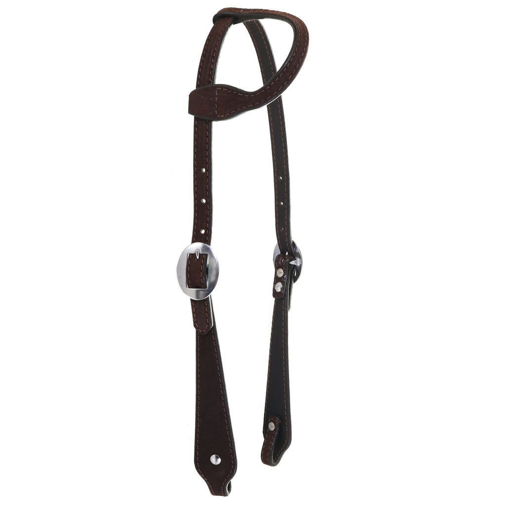 H1221A - FAST SHIP Brown Rough Out Single Ear Headstall - Double J Saddlery