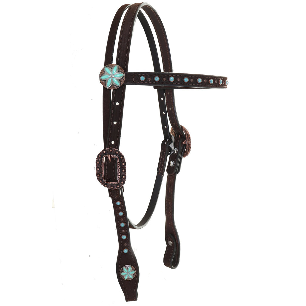 H1223 - Brown Rough Out Studded Headstall - Double J Saddlery