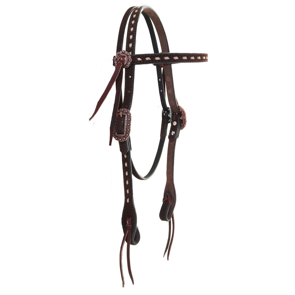 H1226 - Brown Rough Out Buck Stitched Headstall - Double J Saddlery