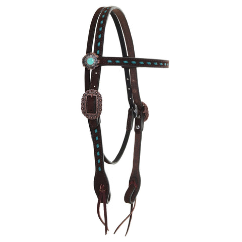 H1227 - Brown Rough Out Buck Stitched Headstall - Double J Saddlery
