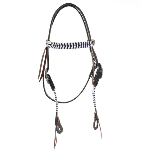 H1239 - White Whipped Laced Browband Headstall - Double J Saddlery