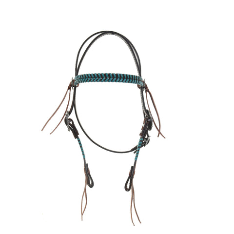 H1239A - Turq. Whipped Laced Browband Headstall - Double J Saddlery