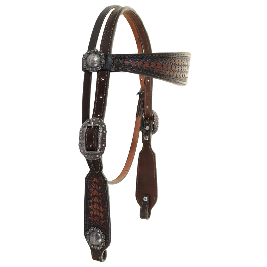 H1248 - Brown Vintage Tooled Headstall - Double J Saddlery