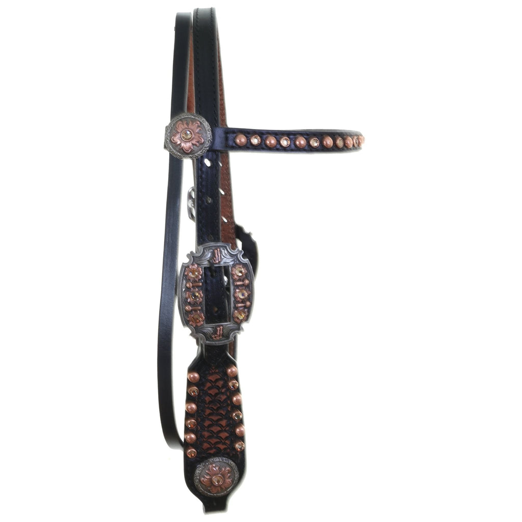 H1257- Black Vintage Browband Headstall - Double J Saddlery