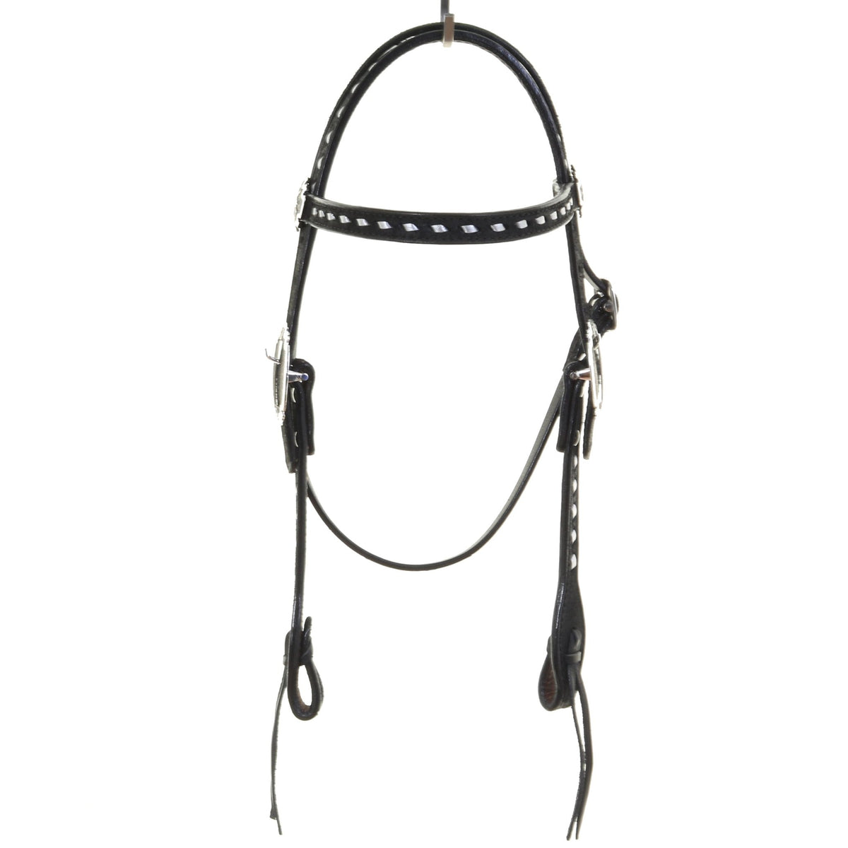 Tough 1 Black Suede Browband Headstall with White Buckstitch