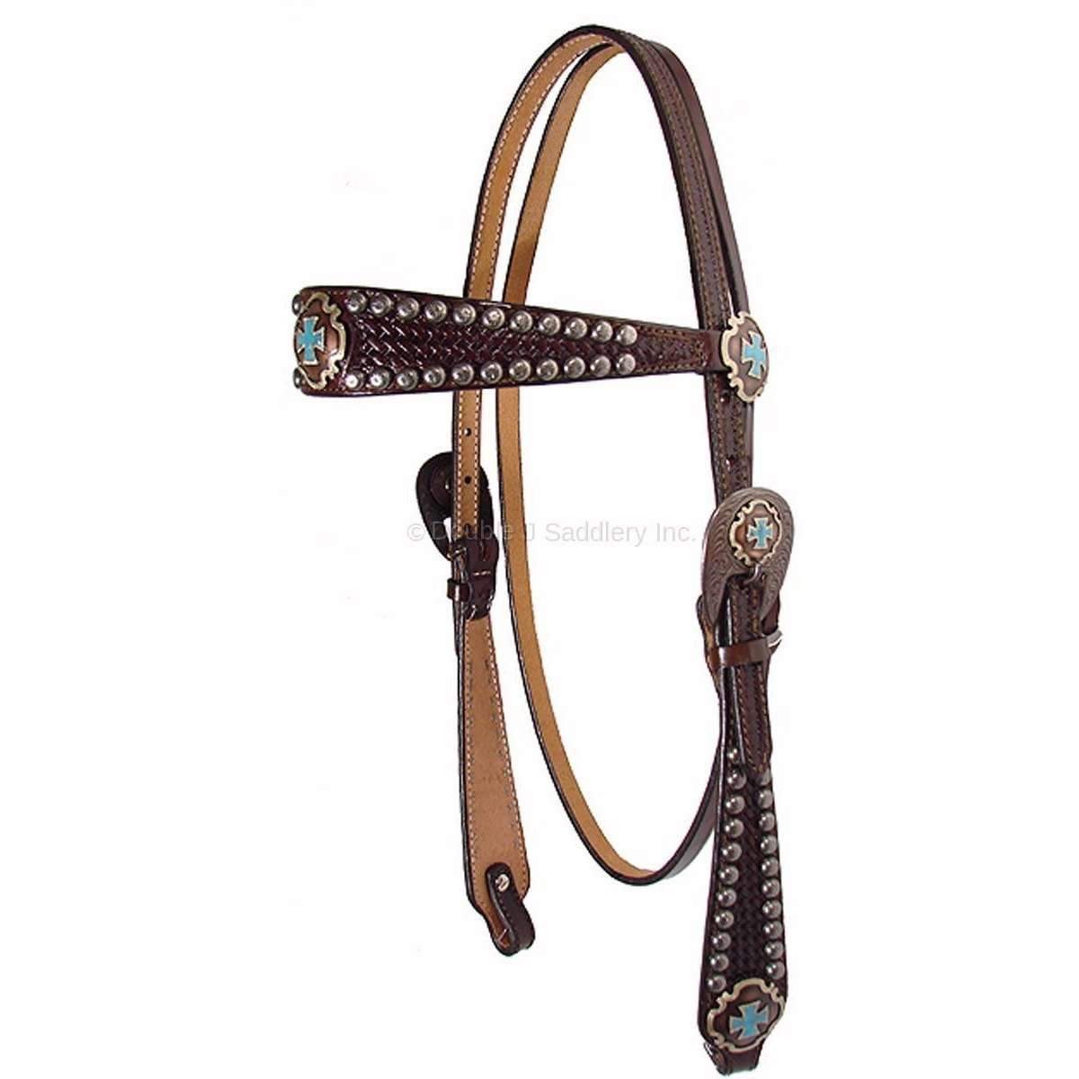 H143 - Brown Hand-Tooled Headstall - Double J Saddlery