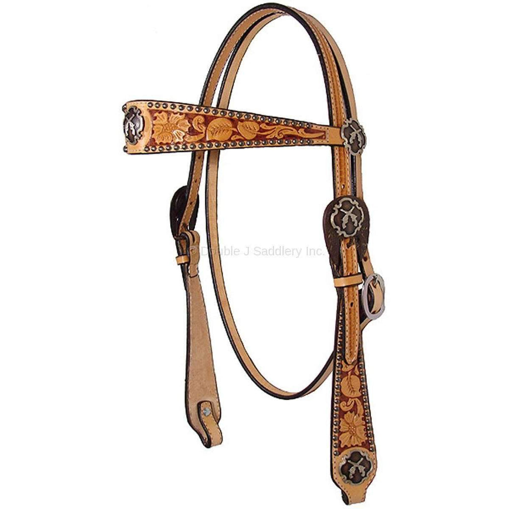 H374 - Natural Floral Tooled Headstall - Double J Saddlery