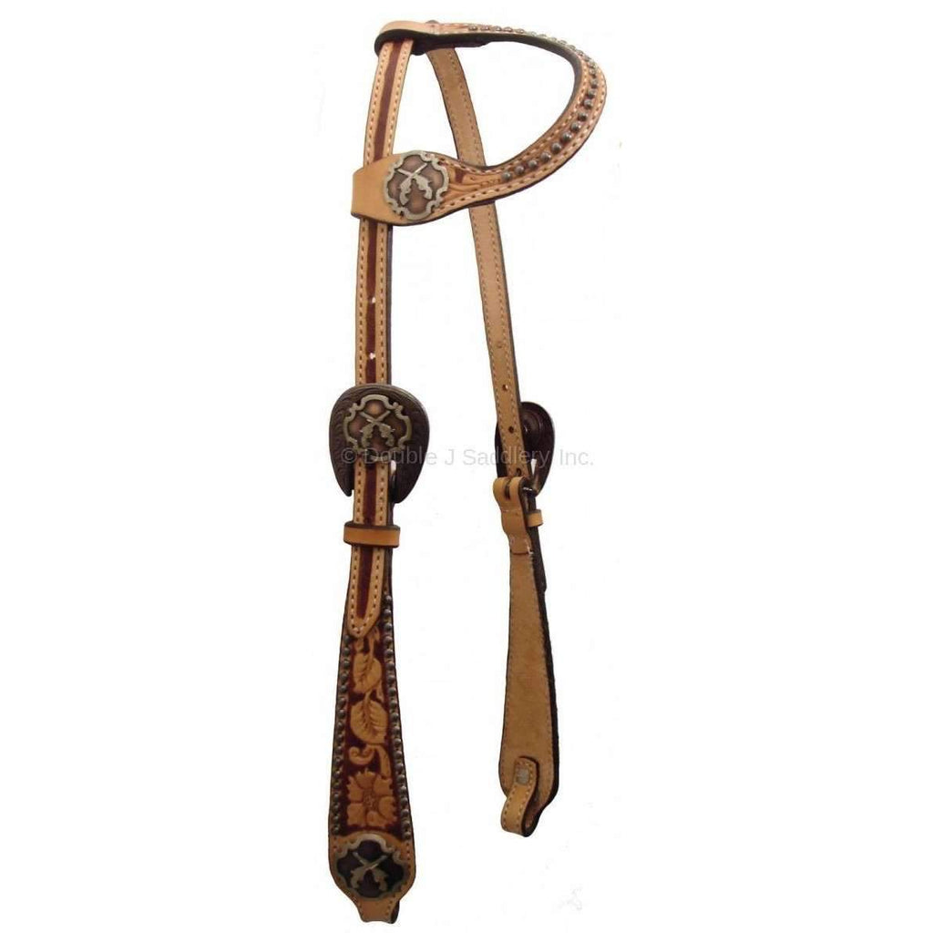 H446 - Natural Floral Tooled Single Ear Headstall - Double J Saddlery