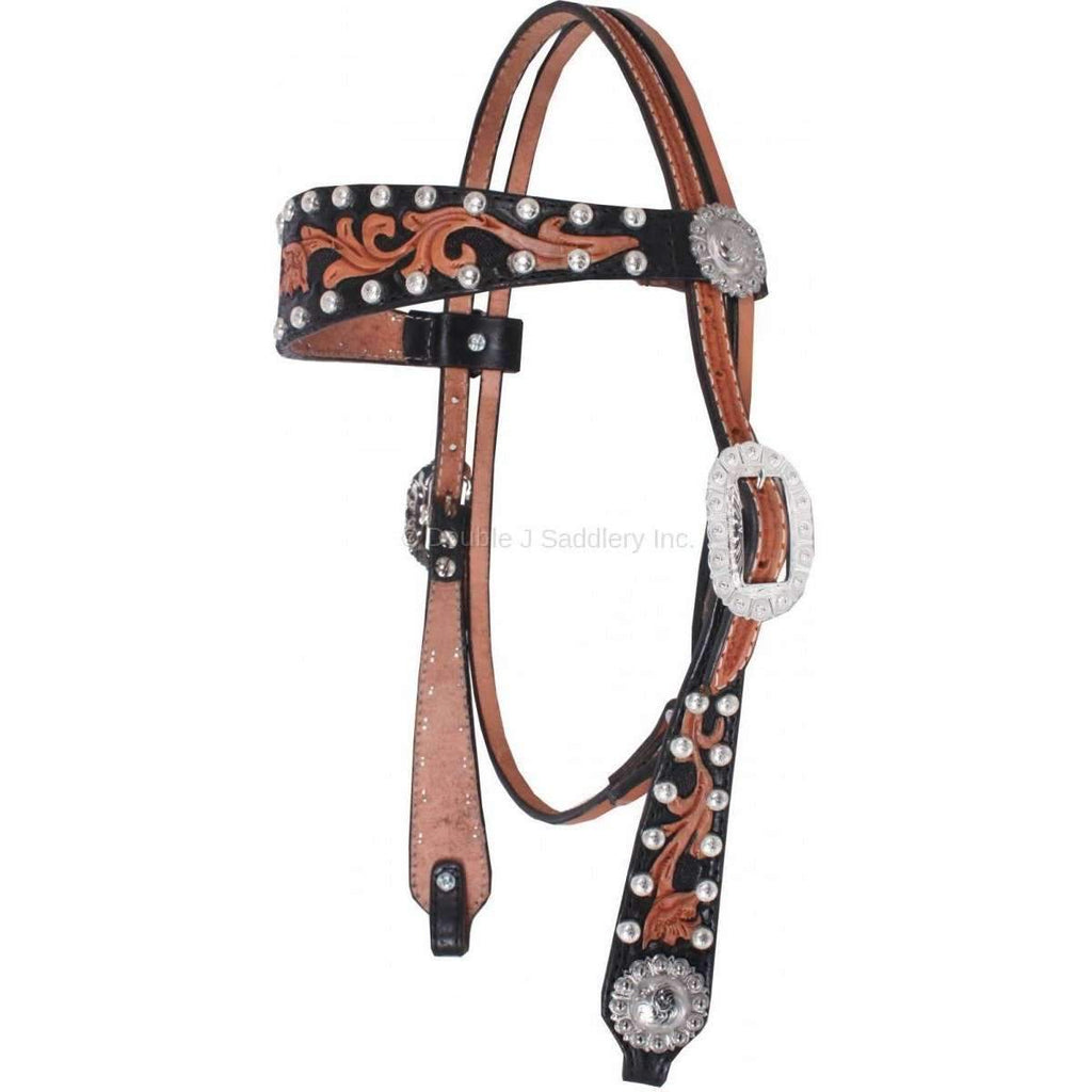 H479A - Skirting Leather Floral Tooled Headstall - Double J Saddlery