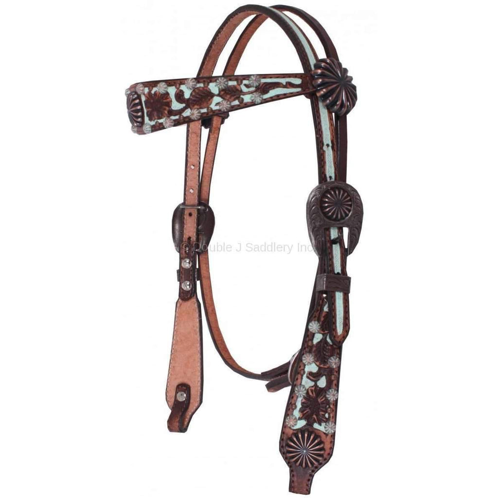 H481 - Brown Vintage Hand-Tooled Headstall - Double J Saddlery