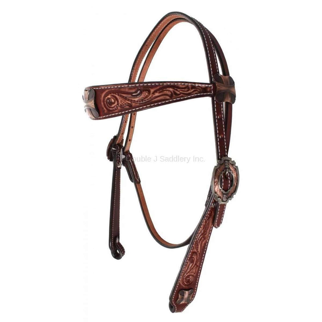H625 - Cognac Vintage Tooled Headstall - Double J Saddlery